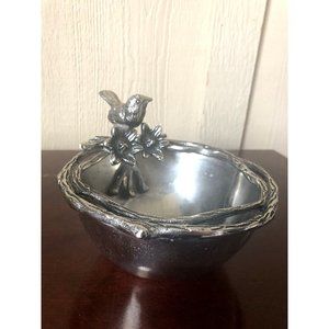 Star Home Birds & Branches Bowl Nickel-Plated Cast Aluminum 6.5" Diameter